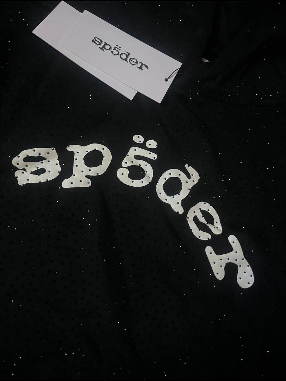 sp5der rhinestone black hoodie